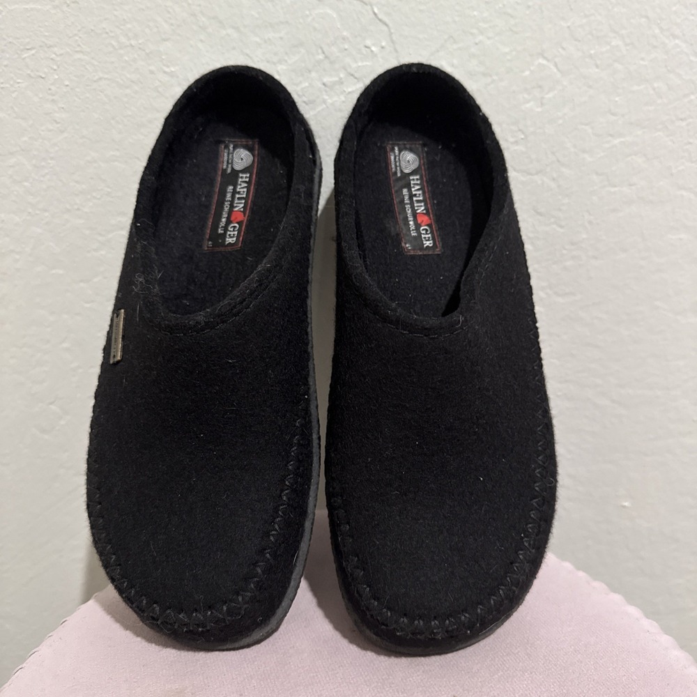 HAFLINGER Wool HardSole Women Slippers Black Size 41 US 9 - Picture 2 of 7